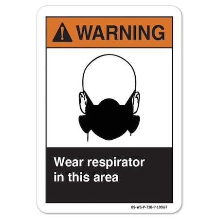 ANSI Warning Sign, Wear Respirator In This Area, 18in X 12in Peel And Stick Wall Graphic